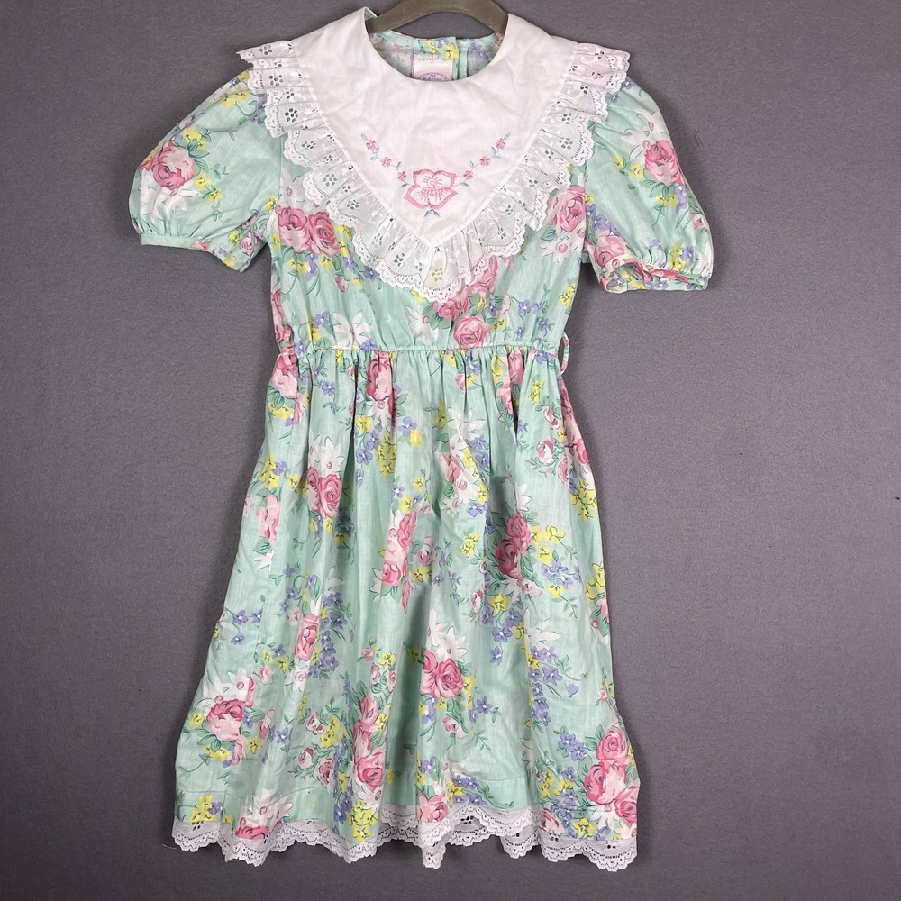 Vintage 80s Lace Dress Girls Size 7 Ribbons and Lace Collection